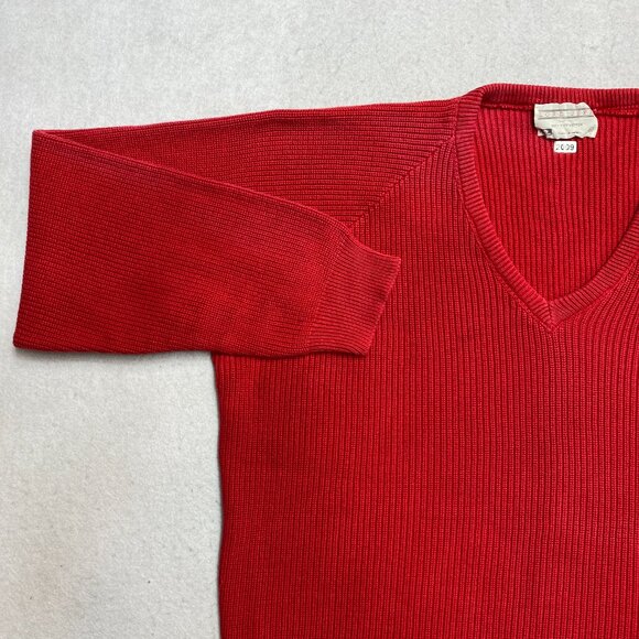 VINTAGE Lord Jeff Sweatshirt Mens XL Red Knit V-Neck Cotton 90s Pullover - Picture 6 of 13